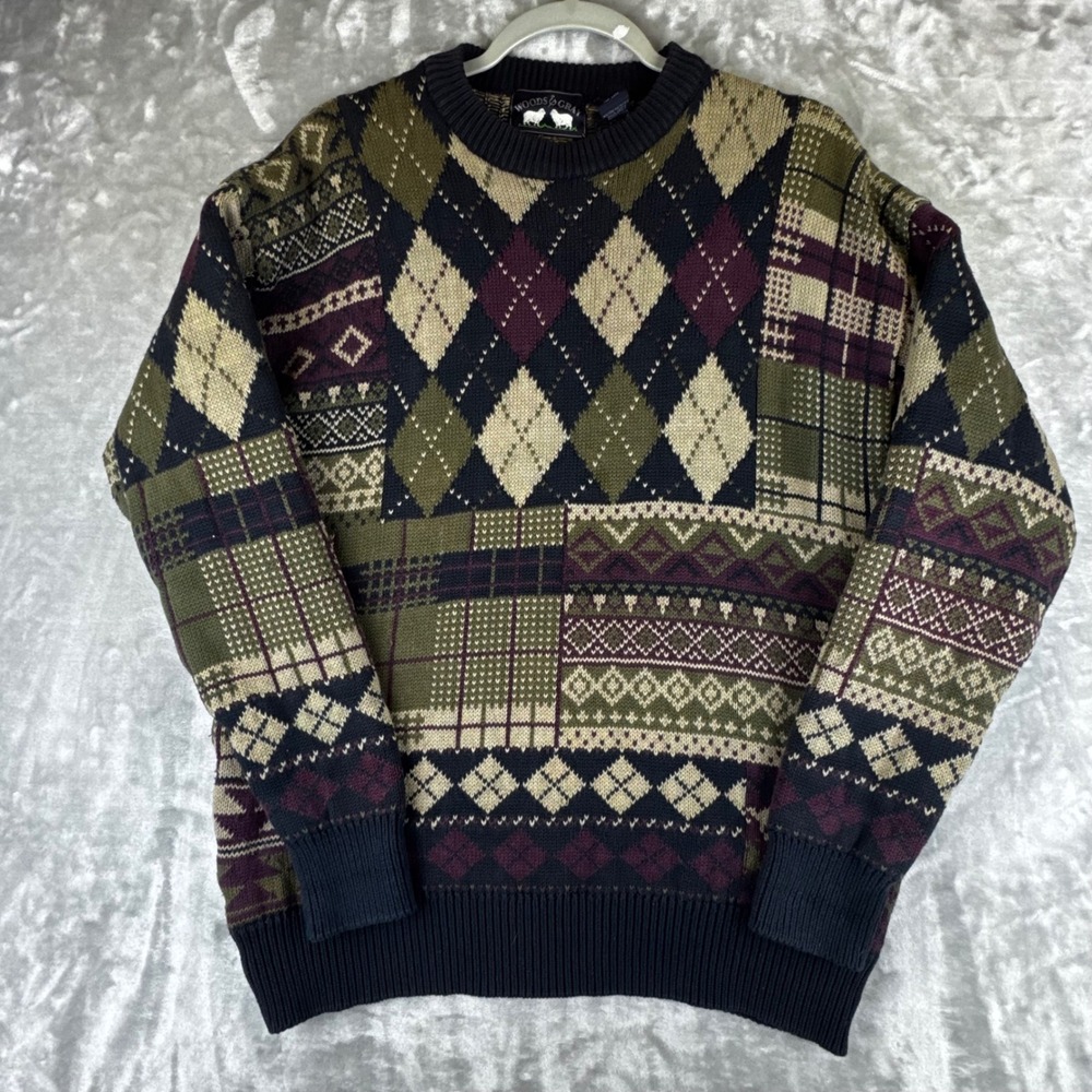 Woods & Gray Sweater Men Medium Multi Color Argyle Patchwork Fair Isle (1774)